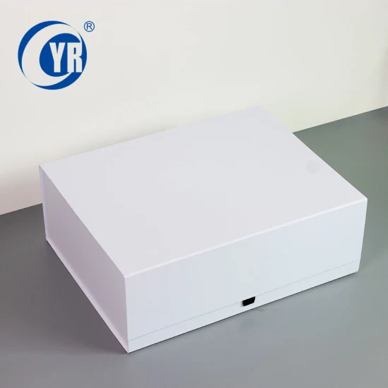 Kundenspezifische Luxus-Kleidungspapierbox mit weißer Magnetklappe, faltbare Geschenkboxen mit Magnetverschluss und schwarzem Band