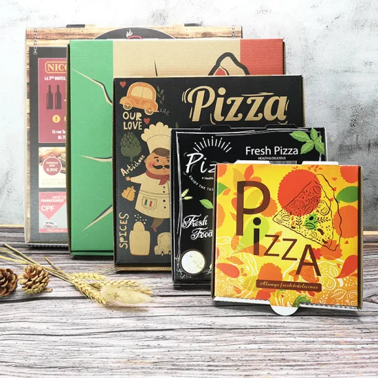 Kundenspezifisches Logo, billiger Papier-Krepp-Pizza-Lebensmittelverpackungskarton aus Wellpappe