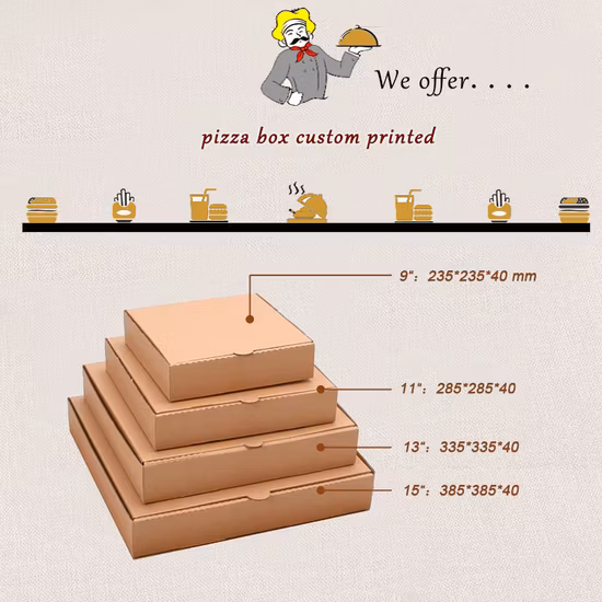 Recycelbare Pizzaschachtel aus Wellpappe in Lebensmittelqualität, bedruckte individuelle Schachtel
